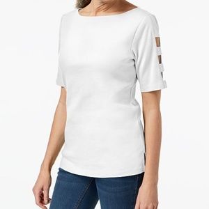 NWT 1X Bright White Karen Scott Elbow Cut-Out Sleeve Top